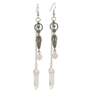 Boho Silver Goddess Crystal‎ Quartz Rose Quartz Dangle Earrings